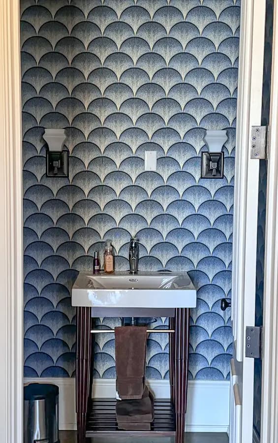 Wallpapering in bathroom
