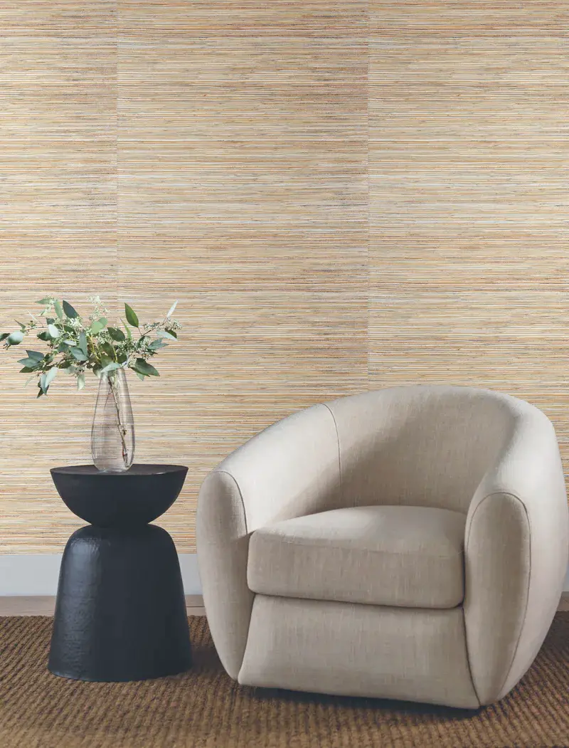 Detail of bamboo wallpaper installed in eco-modern space