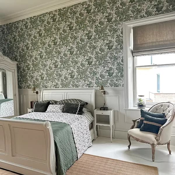 Close-up of premium floral bedroom wallpaper