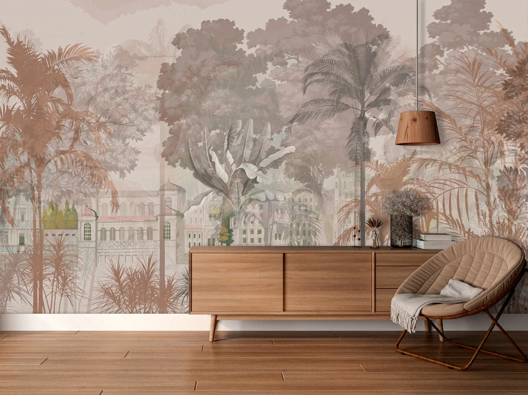 Custom printed wallpaper detail in modern interior