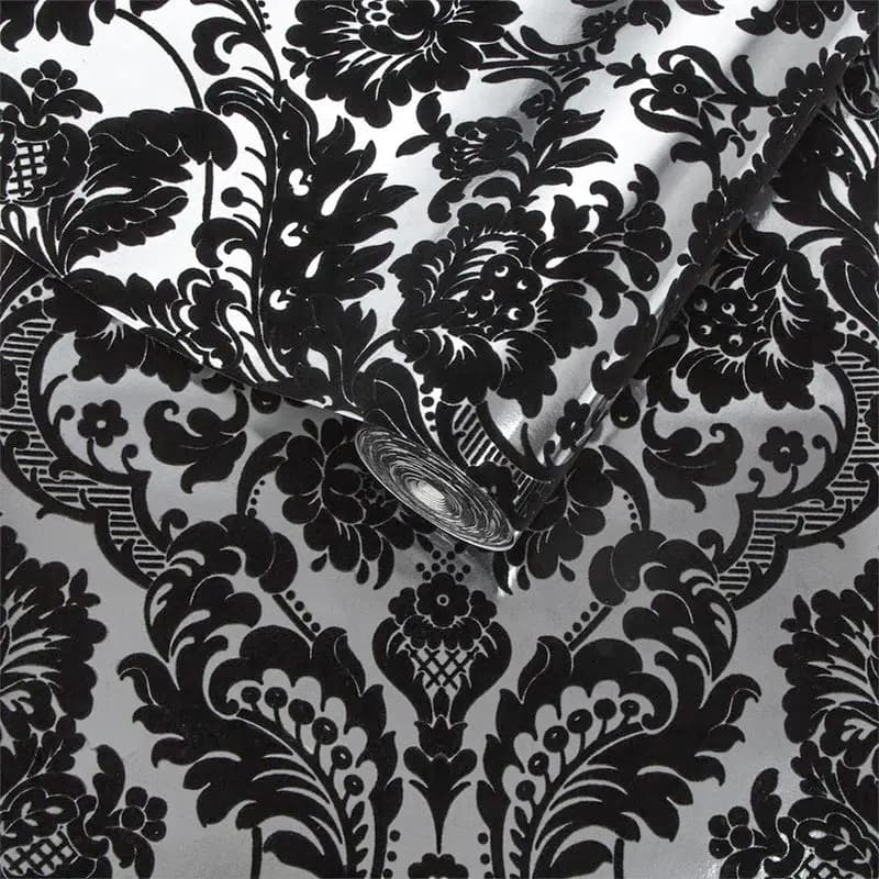 Close-up of luxurious flock wallpaper in residential interior