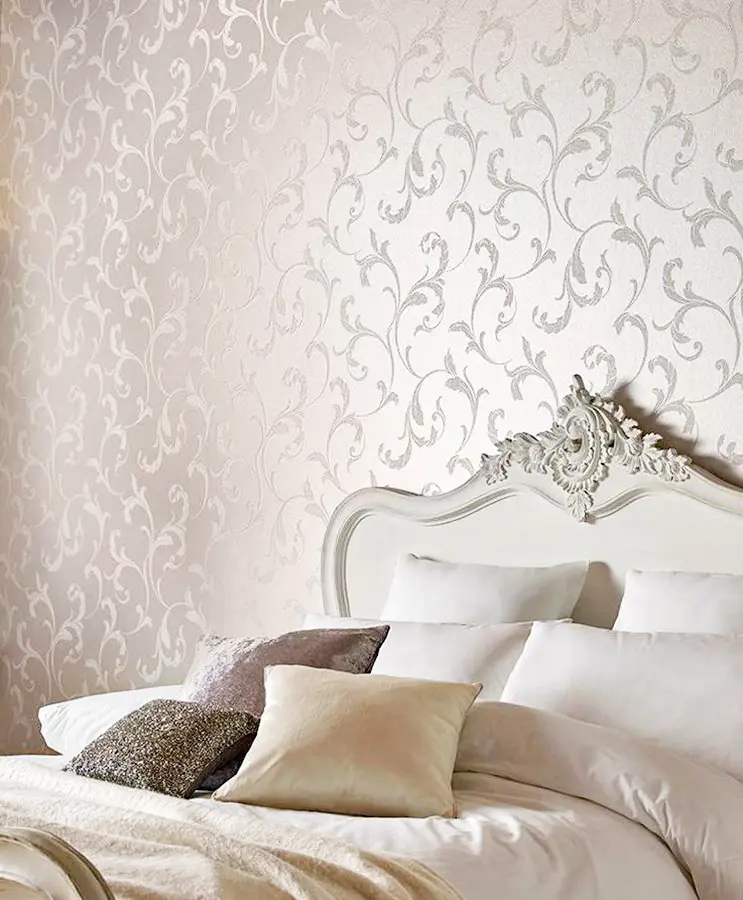 Metallic foil wallpaper detail in a modern interior