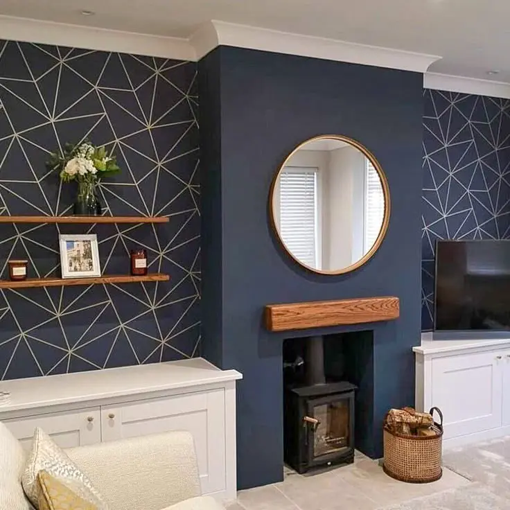 Installation team applying modern wallpaper in San Diego living room