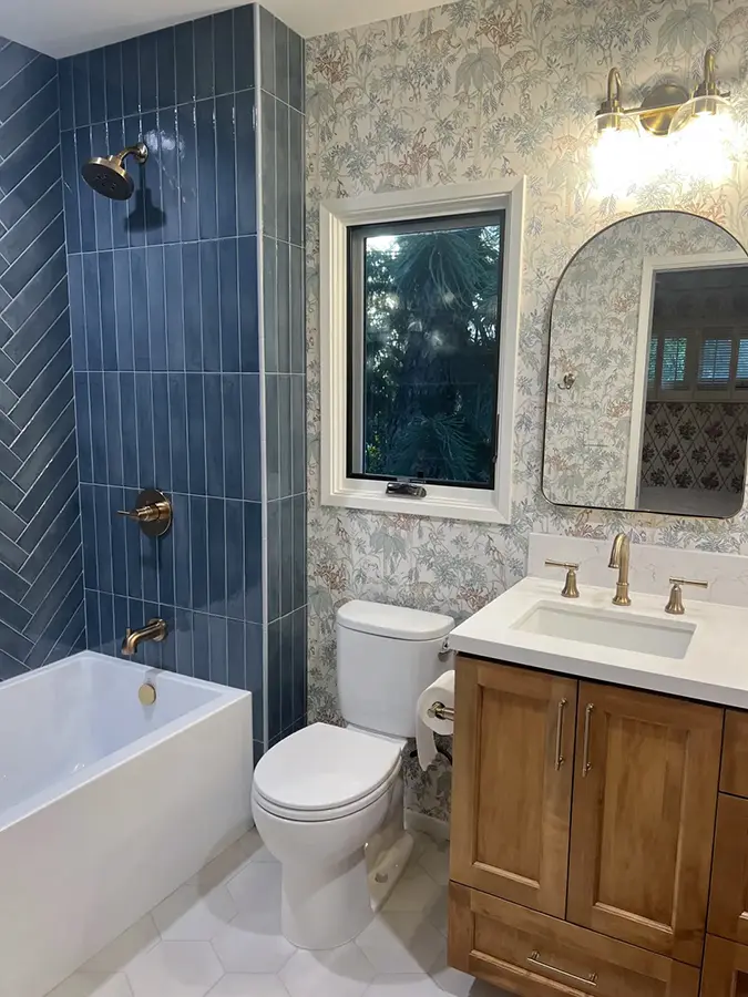 Wallpapering in bathroom Wallpapering in bathroom
