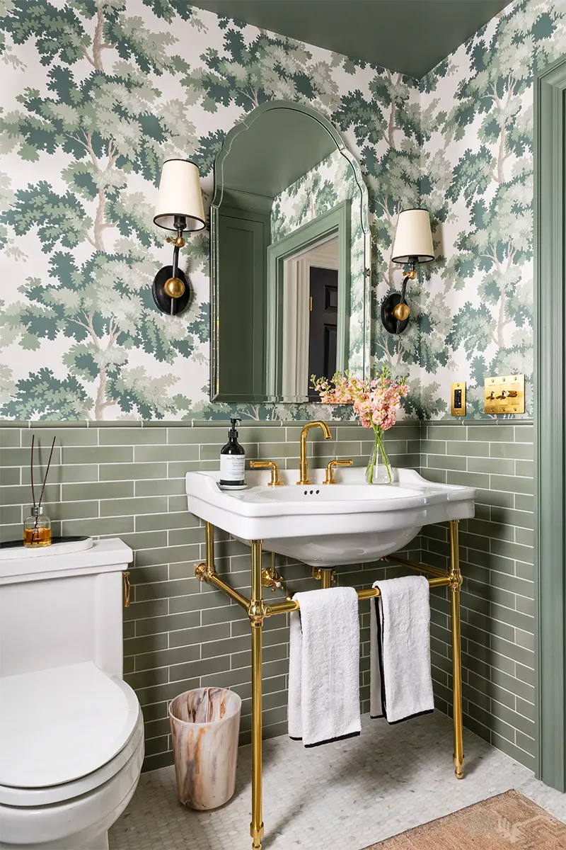 Moisture-resistant bathroom wallpaper installation showing professional finish and quality