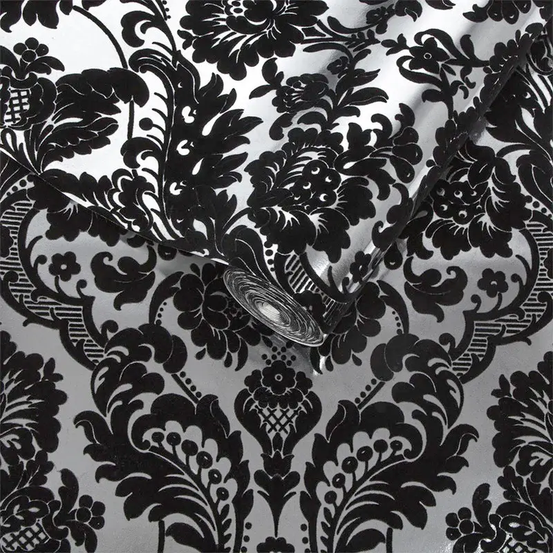 Close-up of luxurious flock wallpaper in residential interior