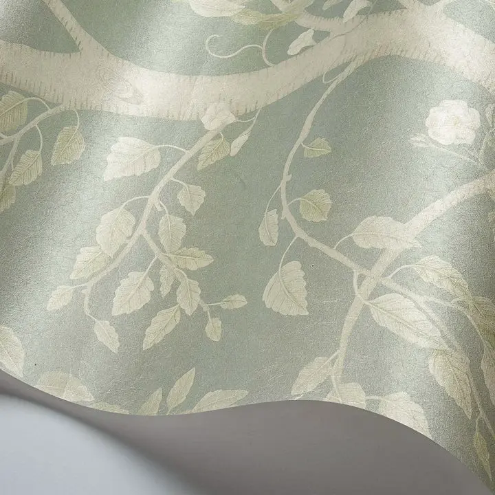 Detail of luxury silk wallpaper in San Diego home