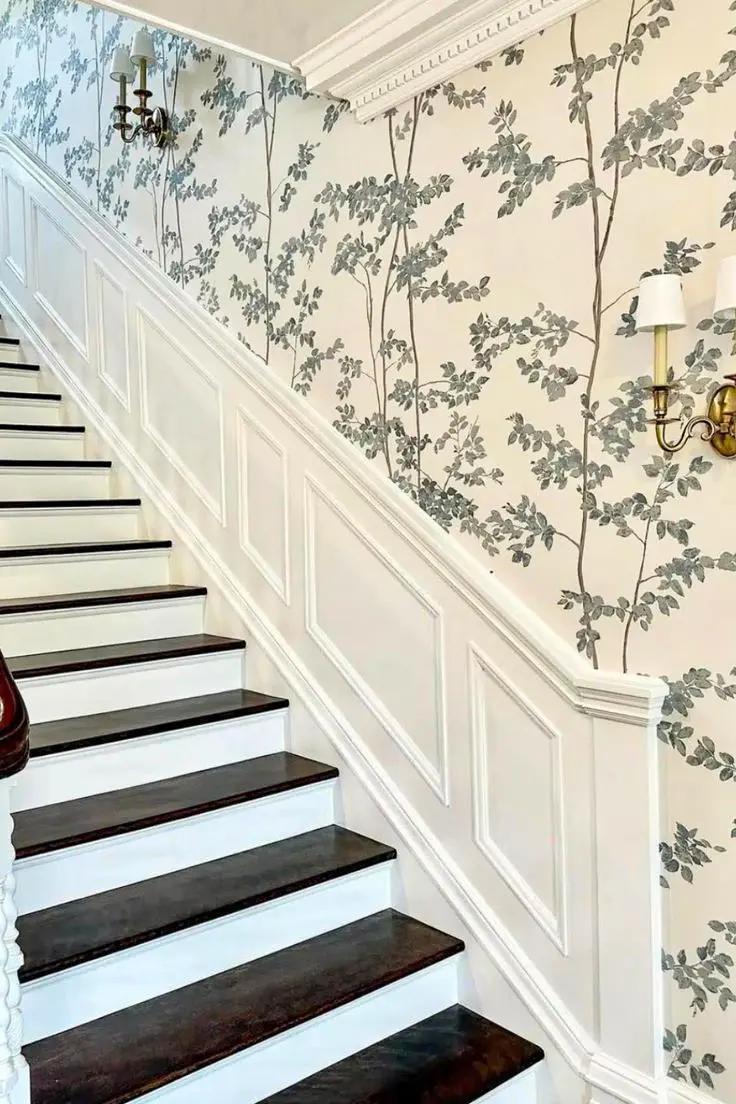 Professional staircase wallpaper installation completed in San Diego home